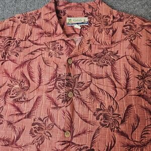 Kahala Mens Linen Blend Hawaiian Aloha Shirt Size XL Salmon Red
